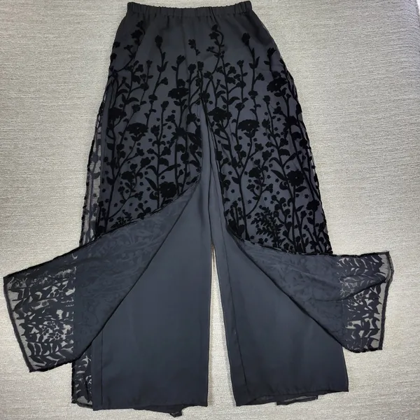 VTG Ronni Nicole Velvet Burnout Wide Leg Pants M Black Sheer Holiday Party - Image 4