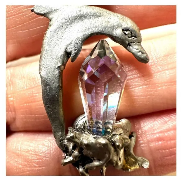 Silver tone crystal dolphin pendant necklace - Image 10