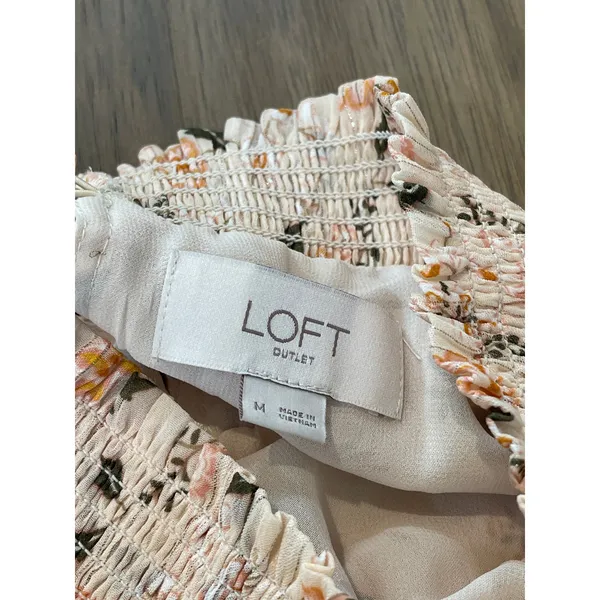 LOFT Size M Neutral Floral Sleeveless Top Metallic Threading - Image 3