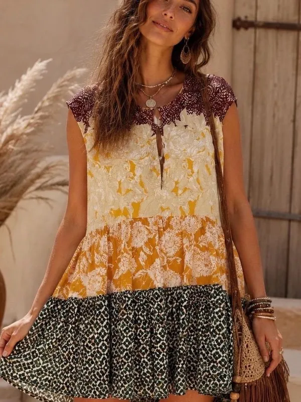 Free People “Gotta Have You” Tiered Tunic Top Multicolor Marigold Floral Print - Image 2