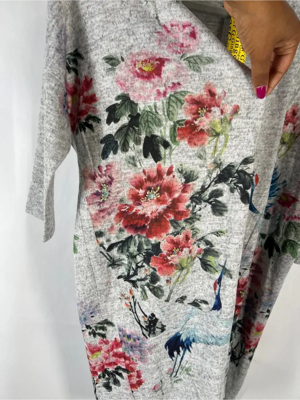Ginger‎ G Floral Crane Print Soft Knit Open Front Cardigan Size S - Image 5