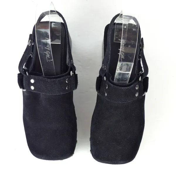 Nasty Gal Slingback Platform Clogs 37 EU Black Suede Studded Square Toe Goth Y2K - Image 4