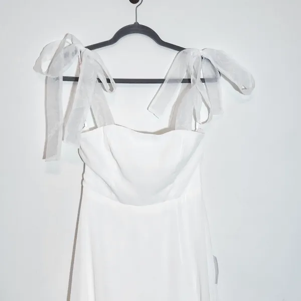 Lulus White Chiffon Tie-Sleeve Wedding Dress NWT Size Small White Formal Dress - Image 5