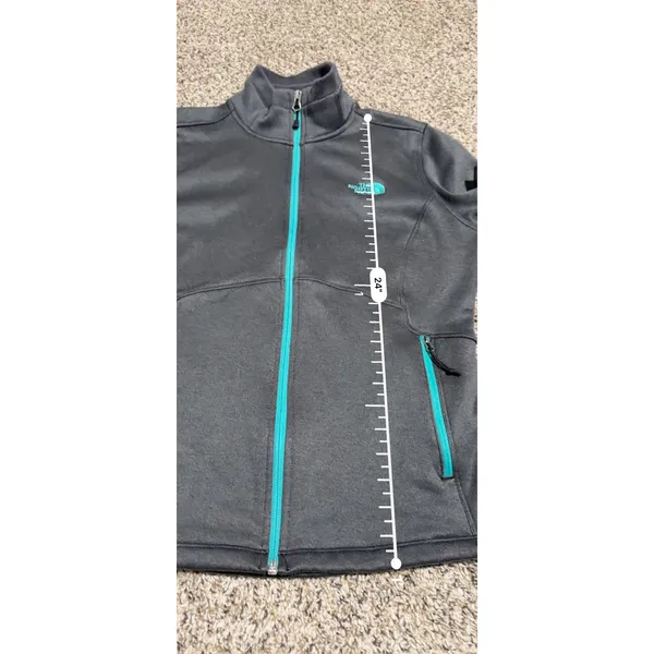The North Face Womens L Grey Teal Full Zip Fleece Lined Jacket Mock Neck Snag - Image 9