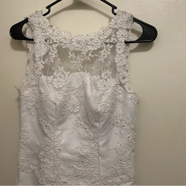 White Wedding Dress S Small Bust 32” Lace Tank Top Beaded Handmade Vintage READ - Image 2