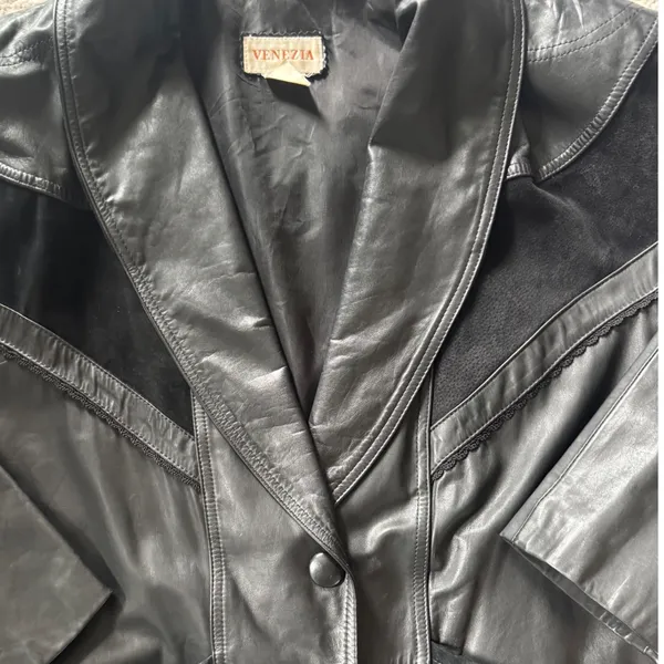 VTG Venezia 2X Black Leather Suede Trench Coat Western Matrix Goth 90s Mob Wife - Image 7