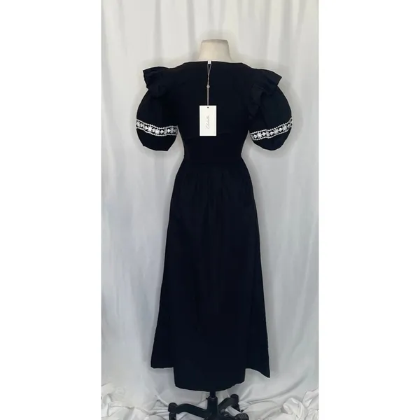 NWT!! CLEOBELLA‎ Selma Midi Dress Embroidered Black Ruffle Puff Sleeves X-Small - Image 9
