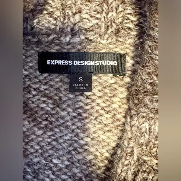 Express Design Studio Brown/Tan Chunky Loose Knit Wool Alpaca Blend Swea… - Image 6