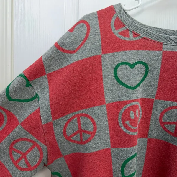 Mighty Fine red checkered crewneck cropped long sleeve sweatshirt casual large L - Image 3