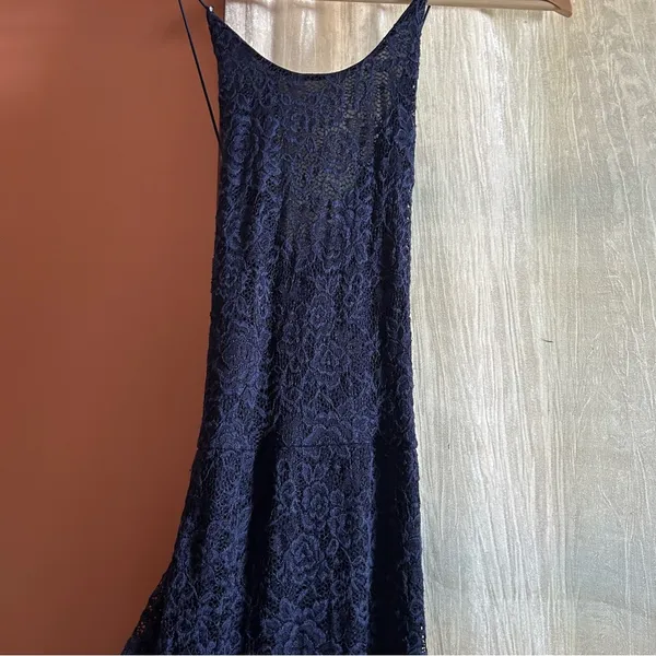 Love By‎ Design Vesta Stretch Lace Maxi Dress Long Cross Back Blue Size L READ - Image 3