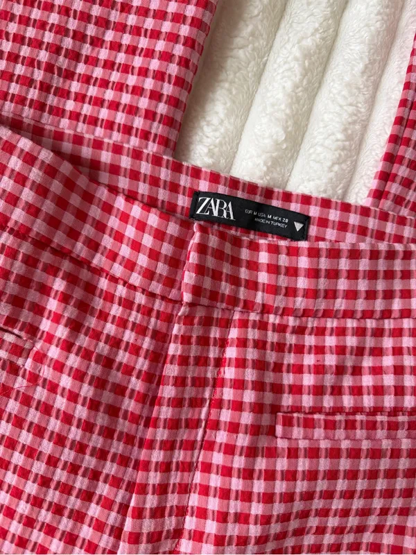 Zara Red and Pink Gingham Casual Pants - Image 3