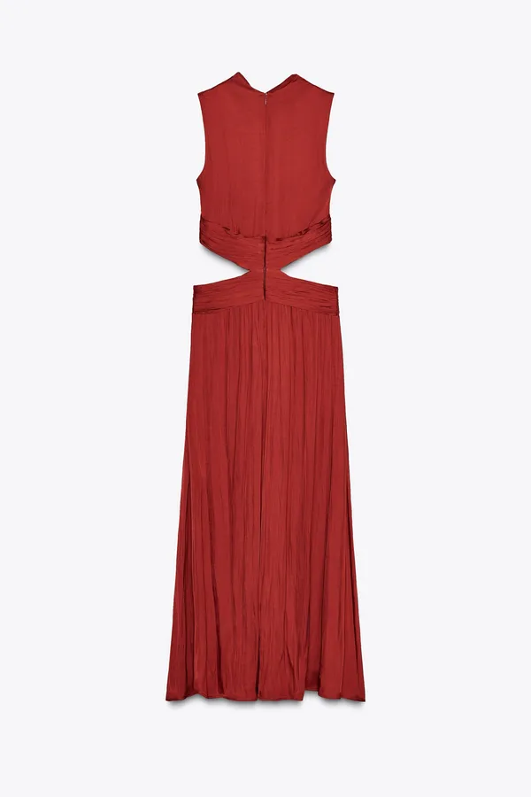 Zara maxi dress Burgundy Sleeveless cut out satin effect evening wedding summer - Image 8