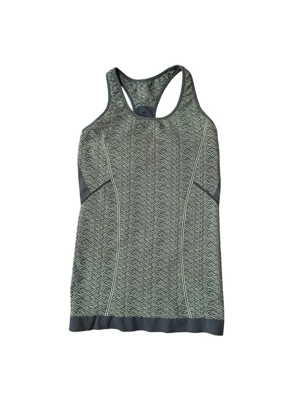 Title Nine Sz S Blue Geo Fitted Atheltic Shelf Bra Racerback Stretch Tank Top - Image 2