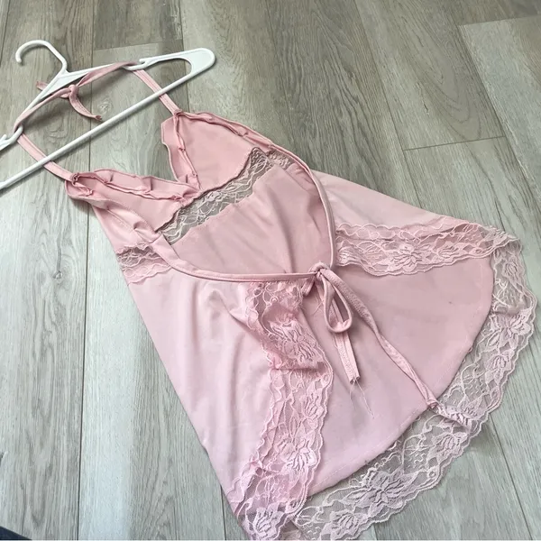 Lace Babydoll Tank Top open tie back womens Pink (small) festival lingerie sexy - Image 3