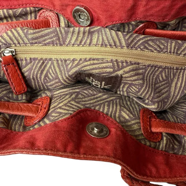 The Sak Red Pebbled Leather Bucket Bag Braided Drawstring Crossbody Handbag Hobo - Image 15