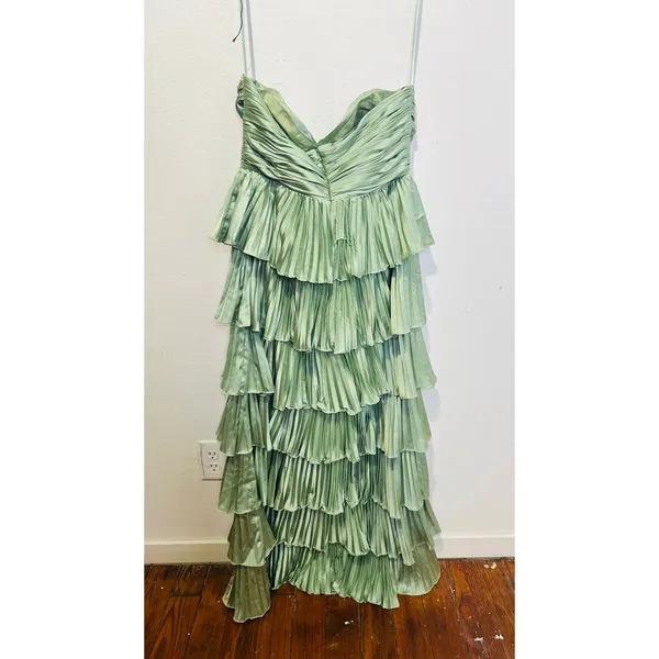 IEENA for MAC DUGGAL Green Pleated Tiered Ruffle Sweetheart Gown Dress size 10 - Image 3