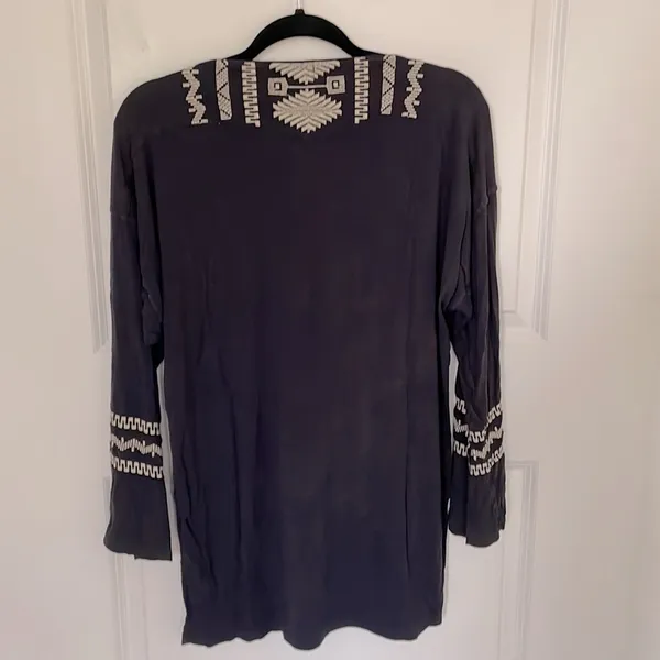Pol Clothing Navy Tribal Embroidered Lace Up Top Large - Image 2