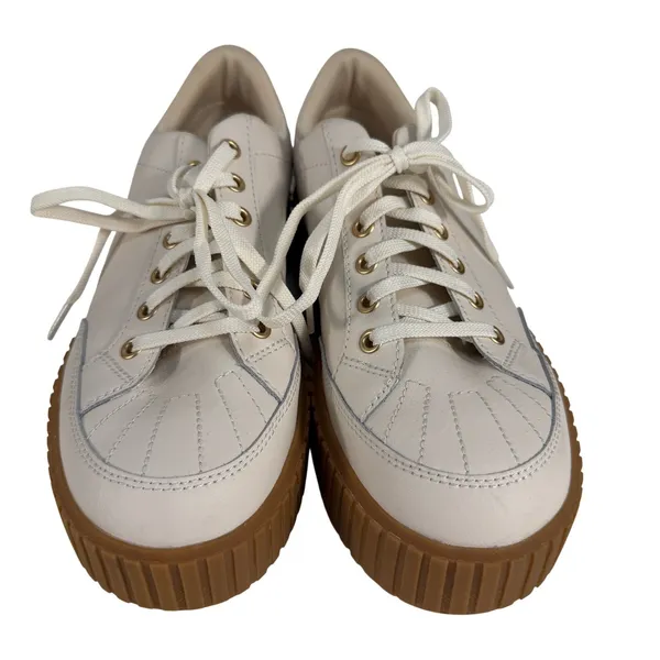 Sorel 10.5 Ona Ave Low Court Sneaker Platform Leather Sporty Chalk Gum Sole Shoe - Image 2