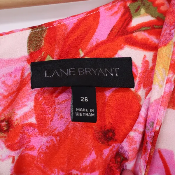 Lane Bryant Dress Womens 26 Sleeveless Floral Fit & Flare Pink Red V-Neck Good - Image 2