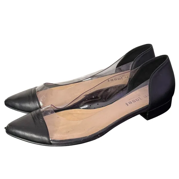 Jon Josef Clear Ballet Flats Black Leather Pointed Cap Toe Womens 7 Casual - Image 4