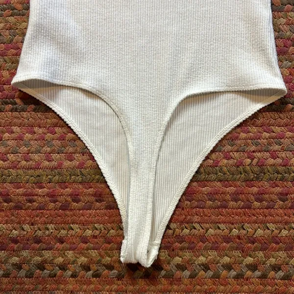 American Eagle White Ribbed Tank Bodysuit One Piece - Image 6