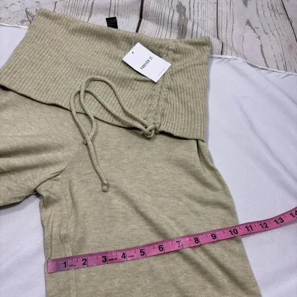 NWOT Forever 21 Avocado Green Tan Wide Leg Ruched Drawstring Fold over Pants - Image 8