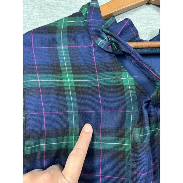 Crown & Ivy Navy‎ Plaid Tie Back Neck Dress Ruffle Size L Preppy Casual - Image 4