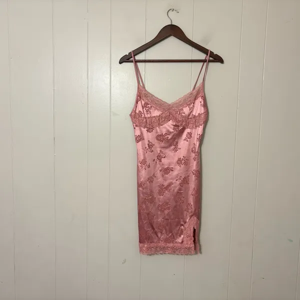 Motel Rocks Coti Satin Lace Slip Dress Pink Floral Bodycon Y2K Coquette Womens M - Image 3