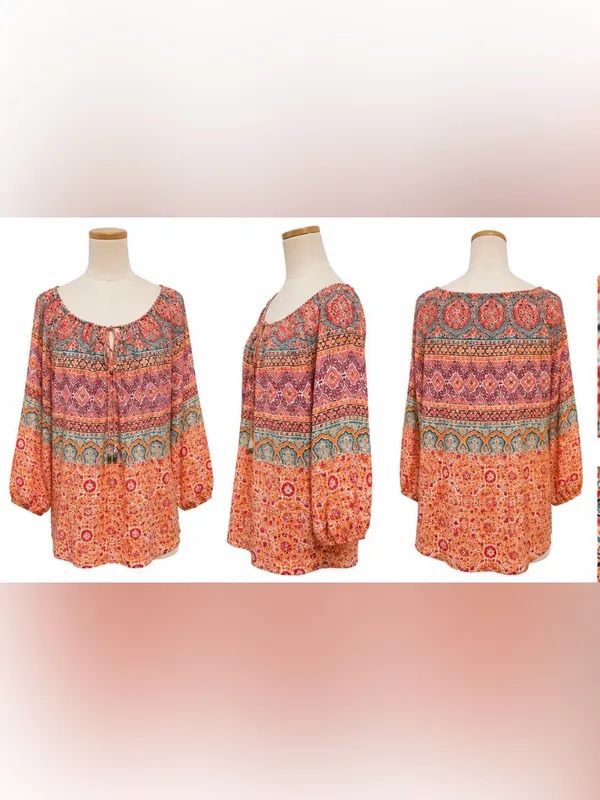 Lauren Ralph Lauren 100% Cotton Peasant Blouse Floral Paisley Print Size Large - Image 6