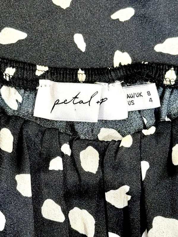 Petal & Pup Off the Shoulder Polka Dot Midi Dress 4 Black White Puff Sleeve Slit - Image 7