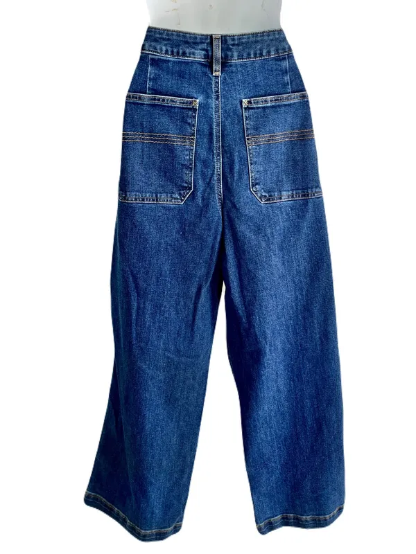 LL Bean Classic Fit 207 Wide Leg High Waisted Jeans in “Washed Indigo”, Size 10 - Image 3