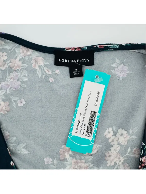 NWT Fortune + Ivy Irene Floral High Low Wrap Maxi Dress Navy Pink Size M - Image 4