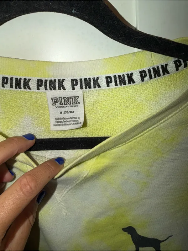 VS PINK Yellow Crop Tie-dye Crewneck - Image 4