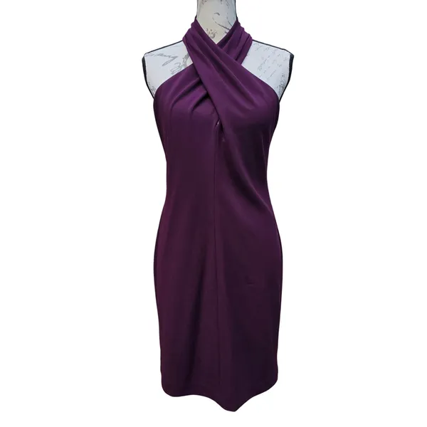 Eliza J NWT Plum Purple Crisscross Halter Sheath Dress EJ8M7992 Womens Size 8 - Image 2