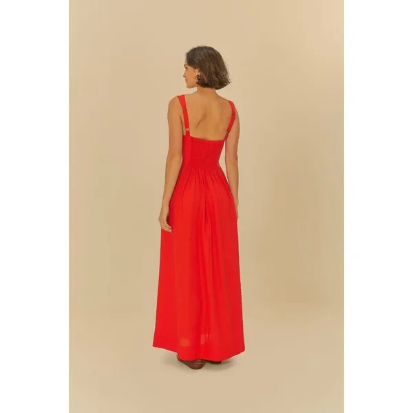 NWOT Farm Rio Stretch Linen Blend Cami Maxi Dress Size XS Classic RED - Image 5