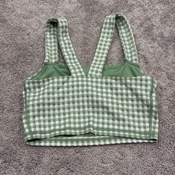 aerie Green and White Gingham Crop Tank - Image 2