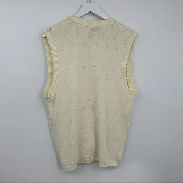 Vintage Y2K Cream Sweater Vest Cardigan Size Medium Boho Coquette Whimsical - Image 6