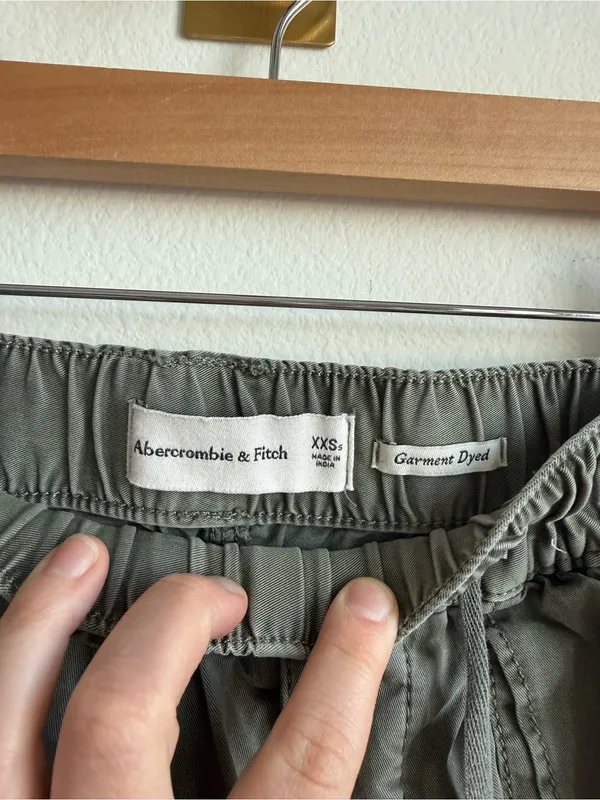 Abercrombie Baggy Cargo Pull On Pants Olive Green XXS Short - Image 9