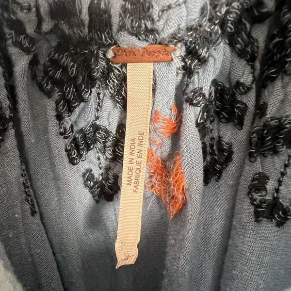 Free People Blue New World Embroidered Bohemian Cold Shoulder Peasant Top Size M - Image 11