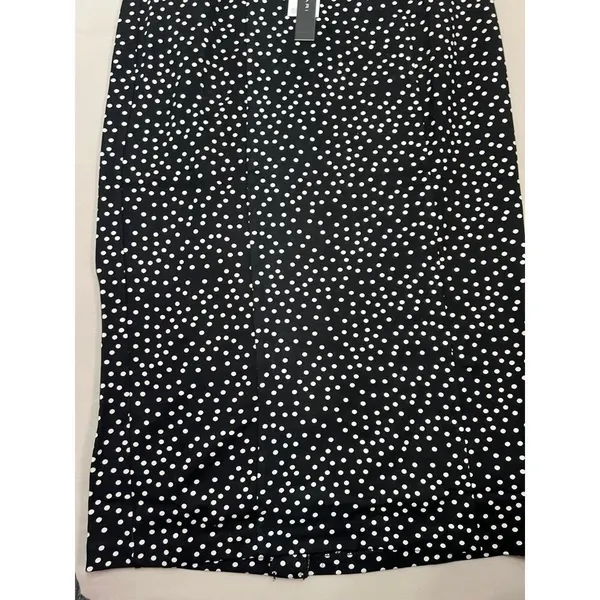 T TAHARI Midi Pencil Skirt Size S Black White Polka Dot Slit Leg Tummy Control - Image 4