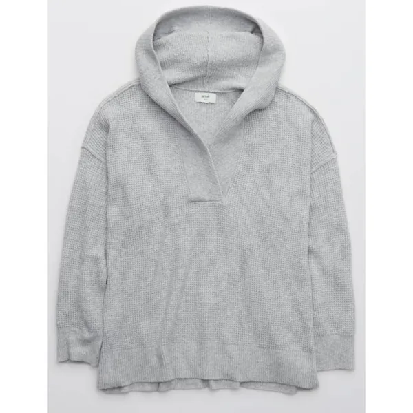 Aerie | EUC CozyUp Waffle Sweater Hoodie in Gray Oversized | Sz M - Image 2