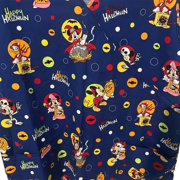 Disney Halloween Scrub Top Shirt XL Blue Mickey‎ Minnie Donald Duck Halloween - Image 3