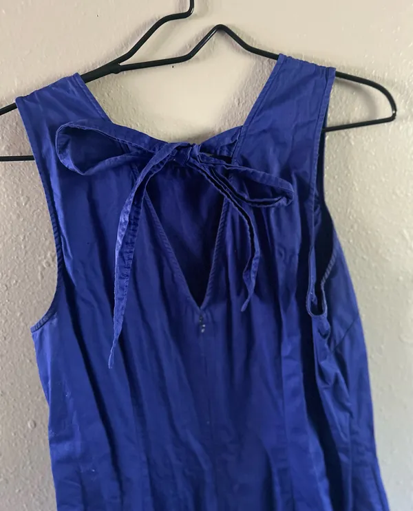 J.CREW Blue Sleeveless Ruffle Bow Short A-Line Dress Round Neck Size M - Image 4