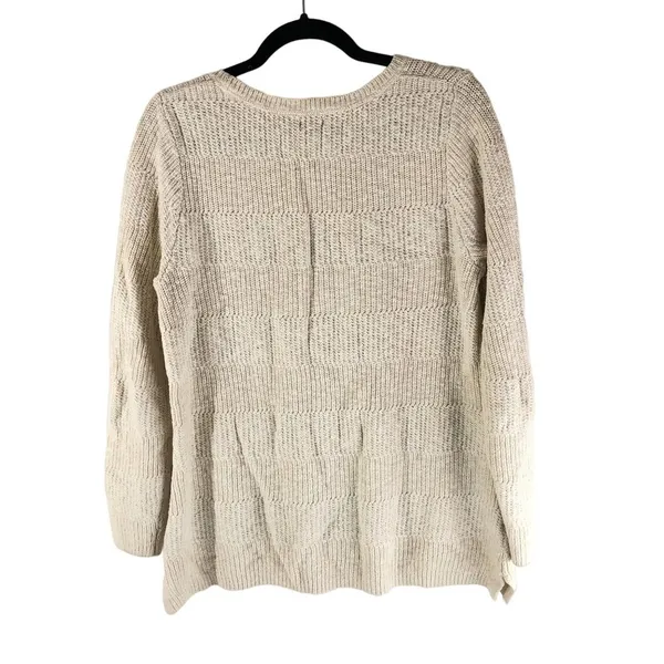 LL Bean Womens Sweater Cotton Chunky Ribbed Knit Scoop Neck Ivory L - Image 2