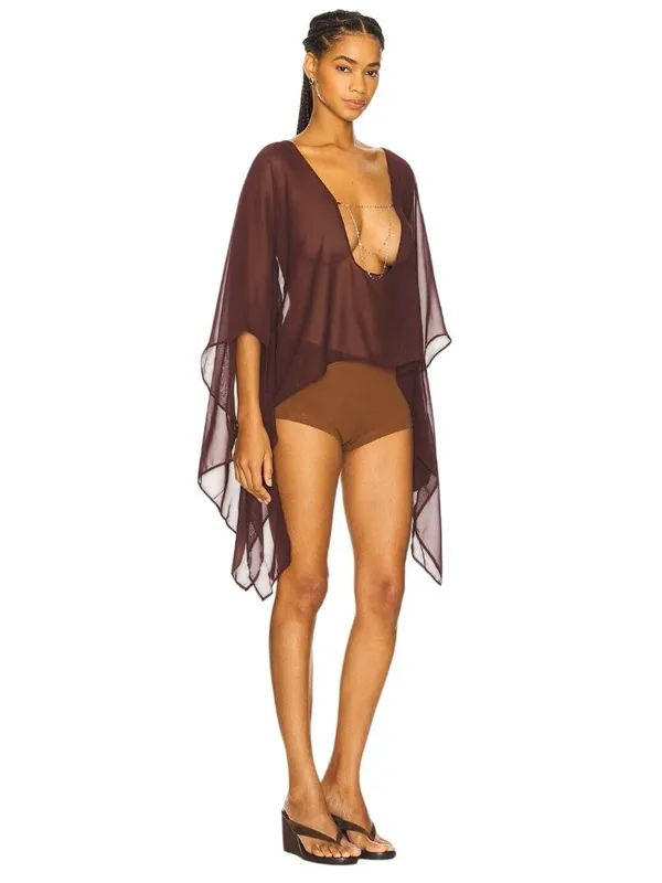Jaded London Cape Top in Plum US 4/ UK 8 Womens Blouse Sheer - Image 4