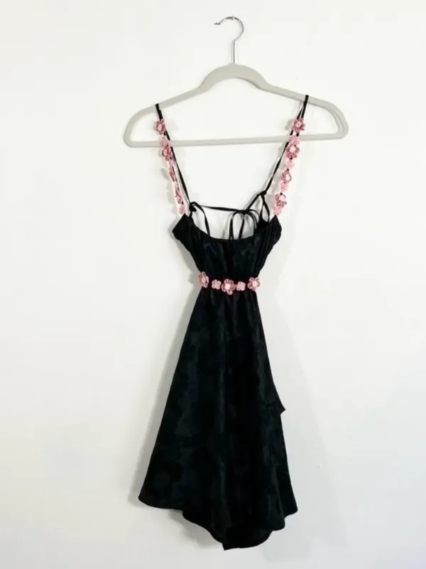 NWT For Love And Lemons Millie Slip Dress XXS Black Pink Rose Floral - Image 6