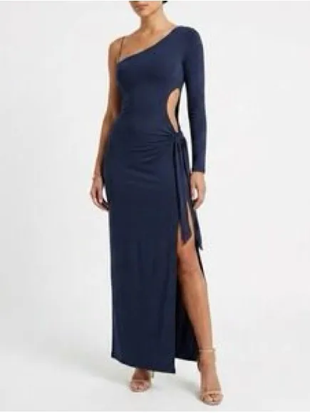 NWOT naked wardrobe One-Shoulder Navy Maxi Dress with Cutout - Image 2