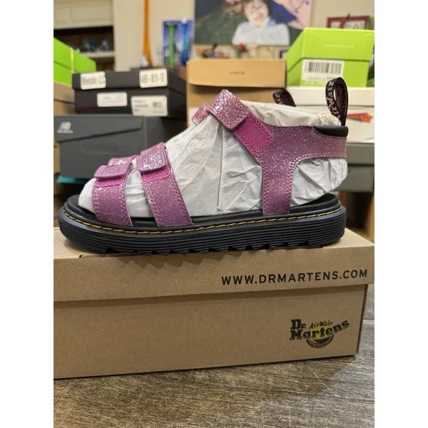 NEW DR MARTENS Klaire Y Strap Sandals Shoes Pink Glitter Girls Size 38 Women's 7 - Image 2