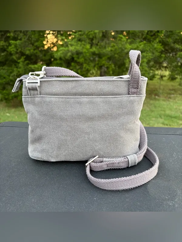 Travelon Anti-Theft Heritage Small Crossbody Bag Grey Canvas RFID blocking - Image 2