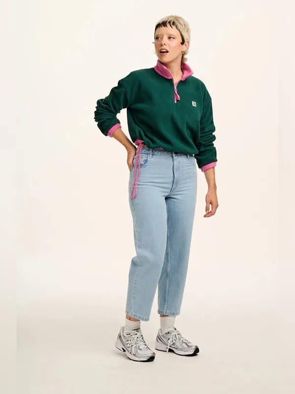 Lucy & Yak Blair Fleece Pullover Green Pink S Gorpcore Retro 90s Quarter Zip - Image 2